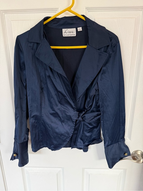 Linea by Louis Dell'Olio Jackets & Blazers - Linea by Louis Dell'Ollio Deep Navy Satin Wrap Blazer